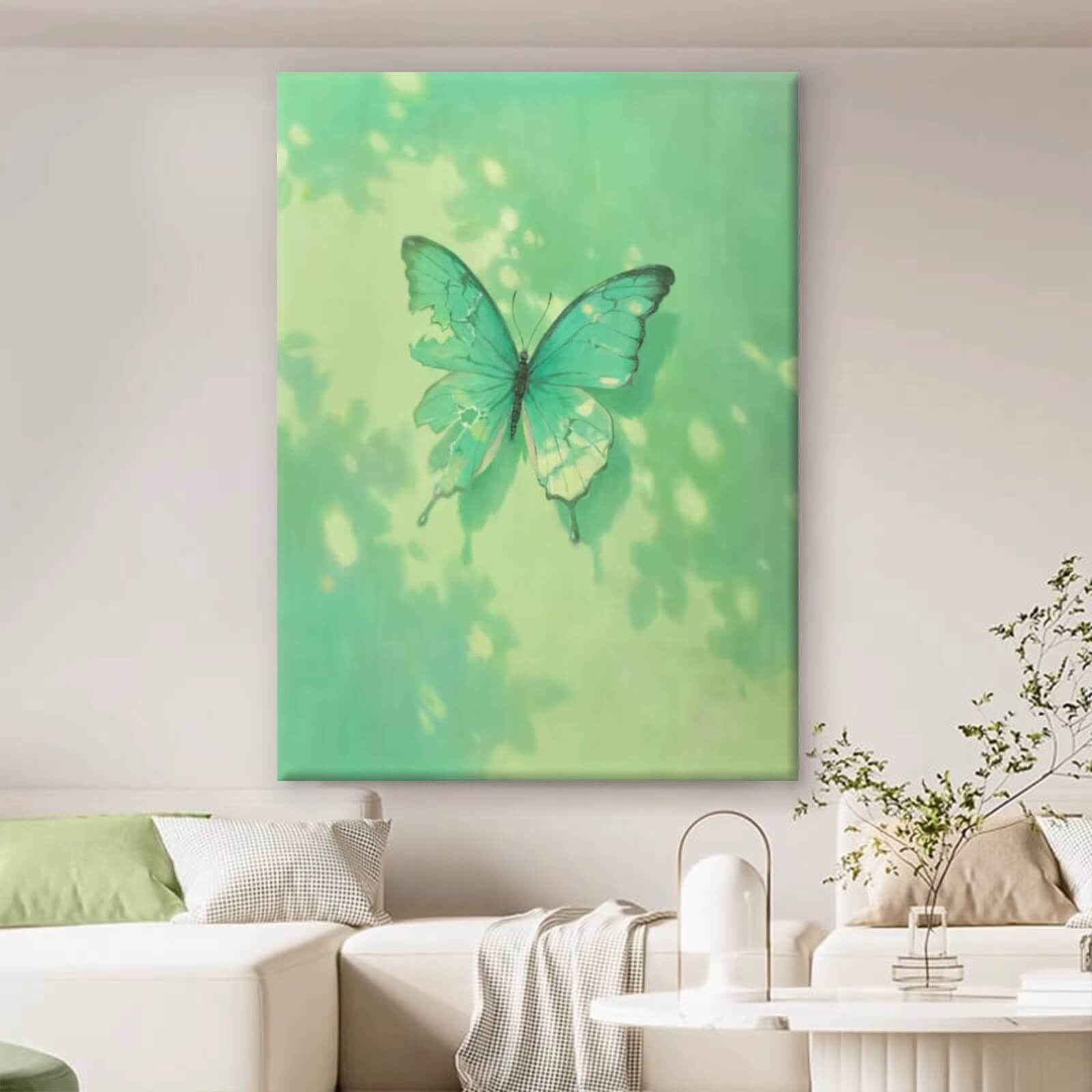 Butterfly Green Canvas Oil Painting Wall Art Decor #ANM1761