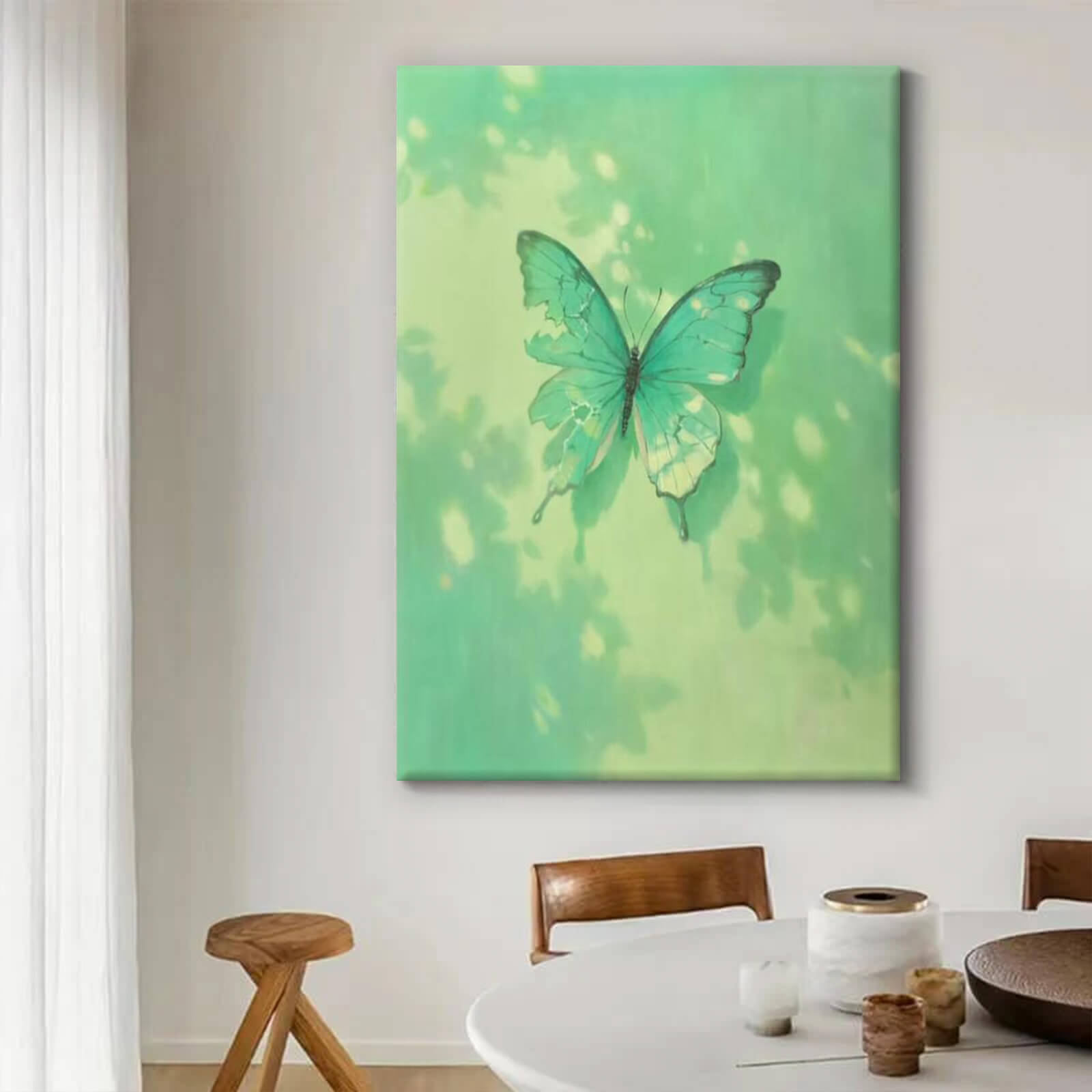 Butterfly Green Canvas Oil Painting Wall Art Decor #ANM1761