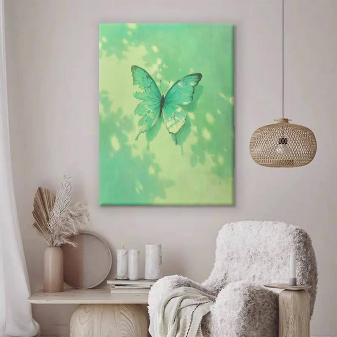 Butterfly Green Canvas Oil Painting Wall Art Decor #ANM1761
