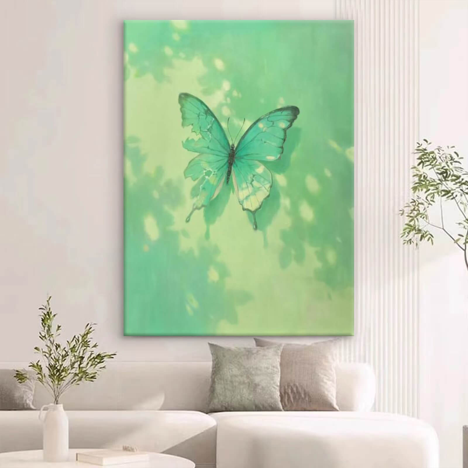 Butterfly Green Canvas Oil Painting Wall Art Decor #ANM1761
