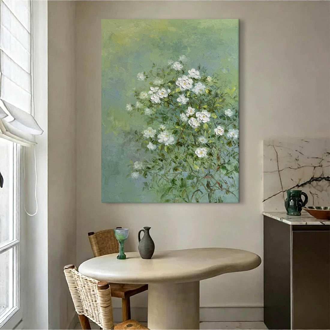 White Flower Canvas Oil Painting Wall Art Decor #GLF1788