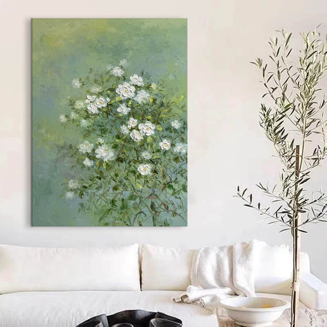White Flower Canvas Oil Painting Wall Art Decor #GLF1788