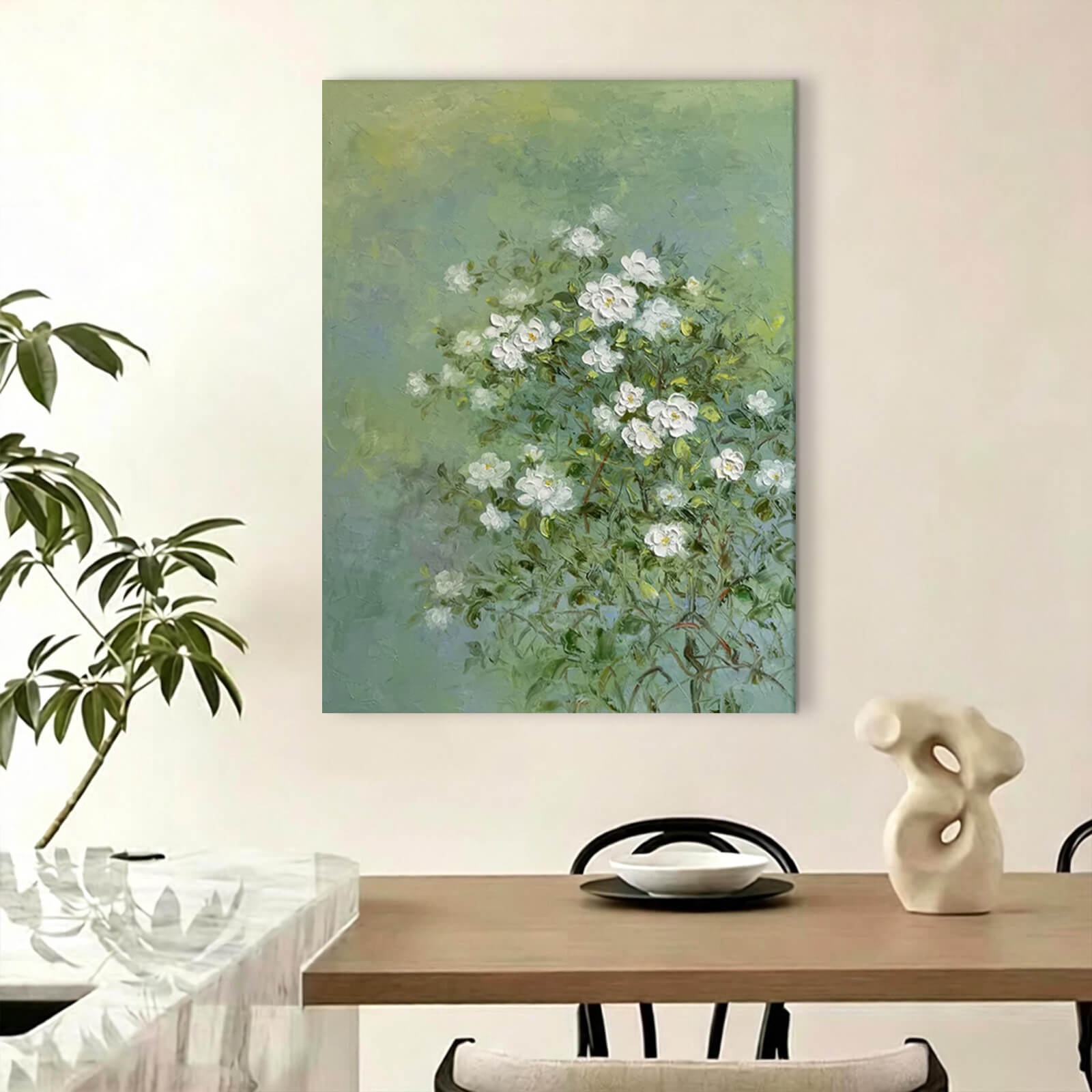 White Flower Canvas Oil Painting Wall Art Decor #GLF1788