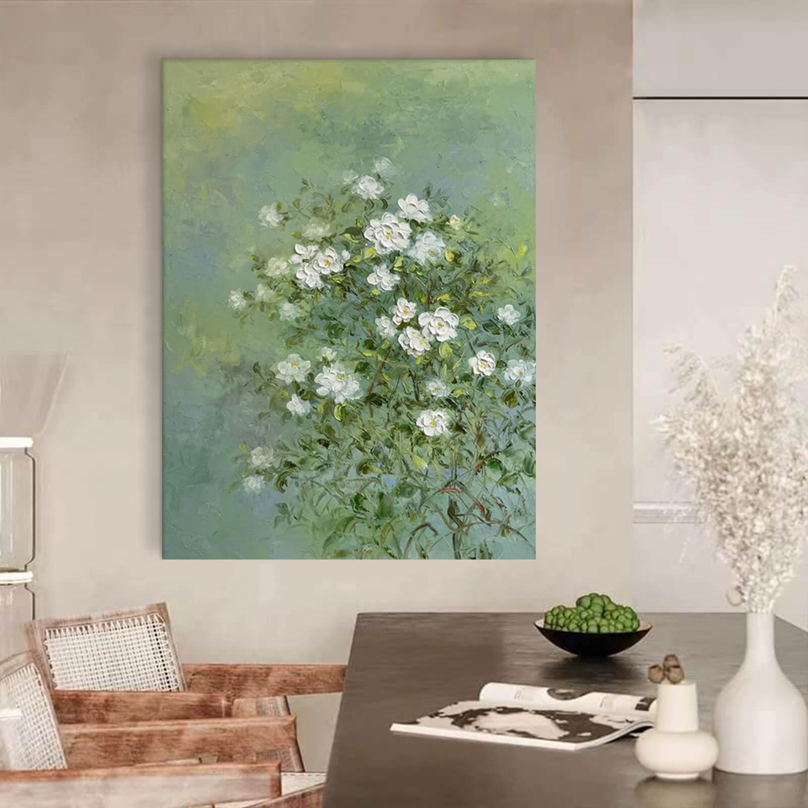 White Flower Canvas Oil Painting Wall Art Decor #GLF1788