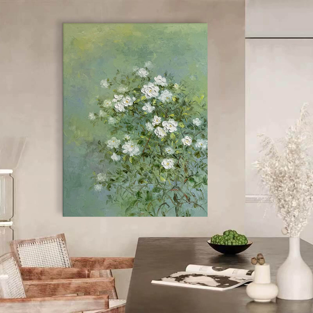 White Flower Canvas Oil Painting Wall Art Decor #GLF1788