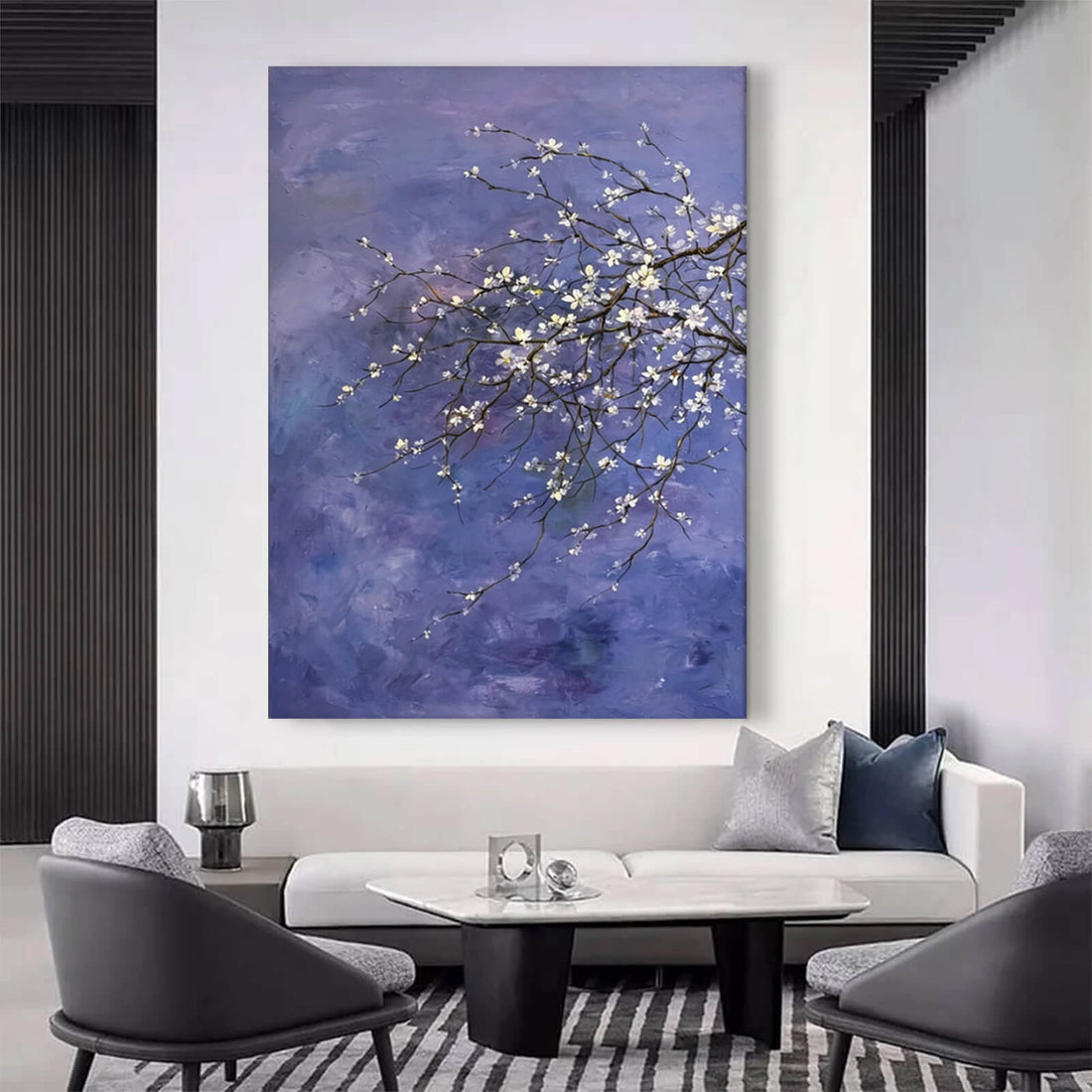 White Flower Cherry Blossom Canvas Oil Painting Wall Art Decor #GLF1789
