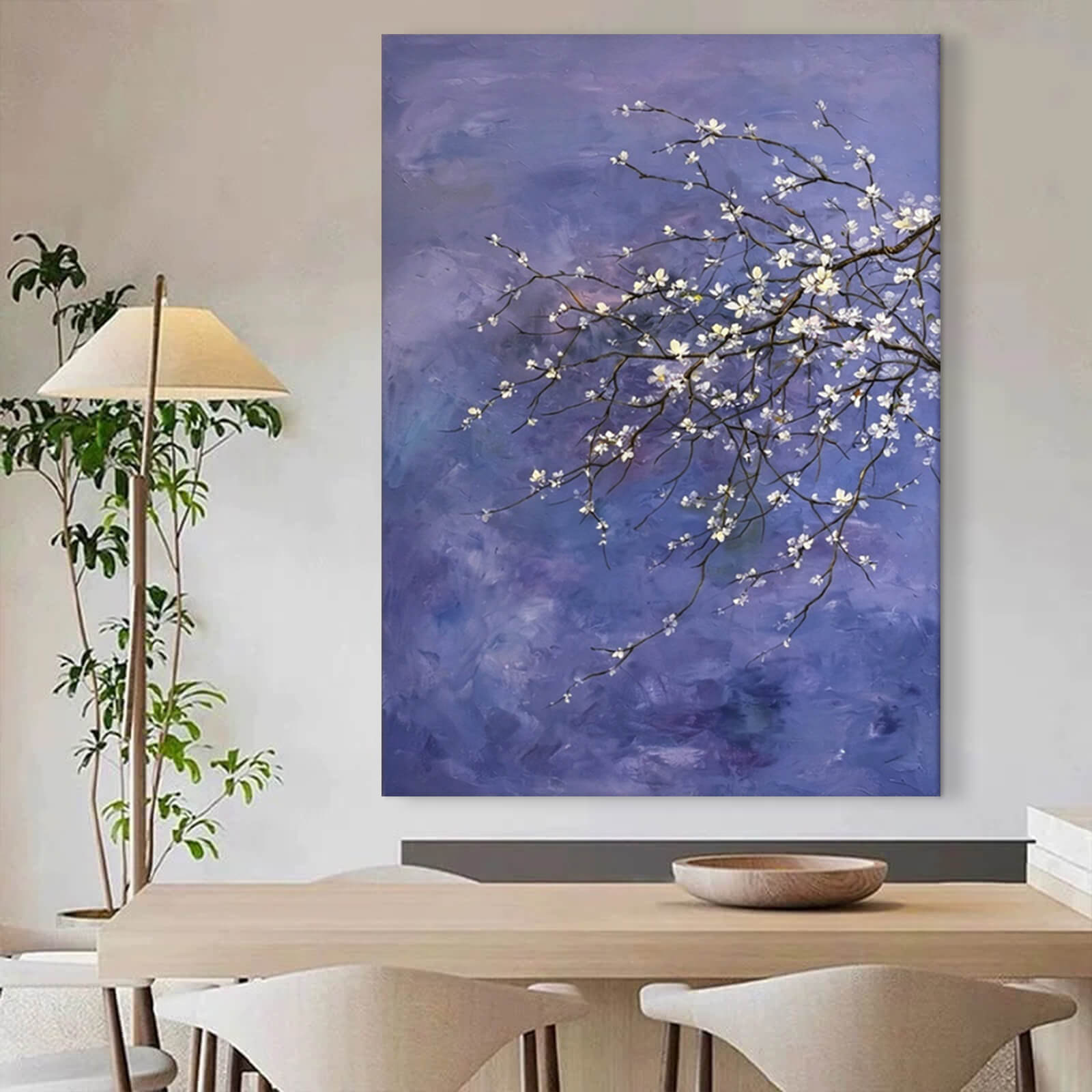 White Flower Cherry Blossom Canvas Oil Painting Wall Art Decor #GLF1789