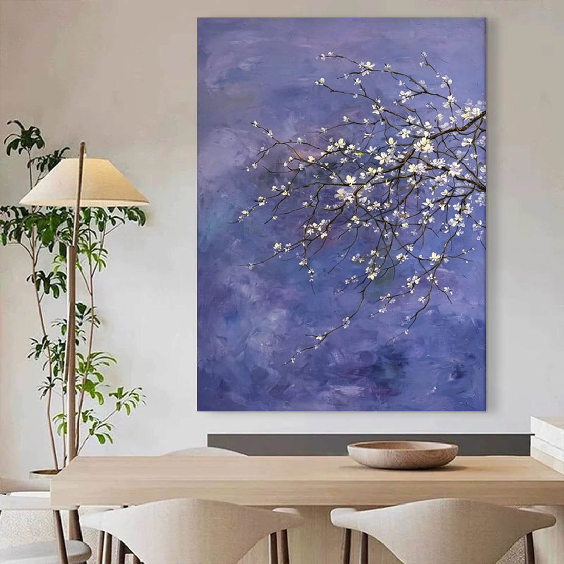 White Flower Cherry Blossom Canvas Oil Painting Wall Art Decor #GLF1789