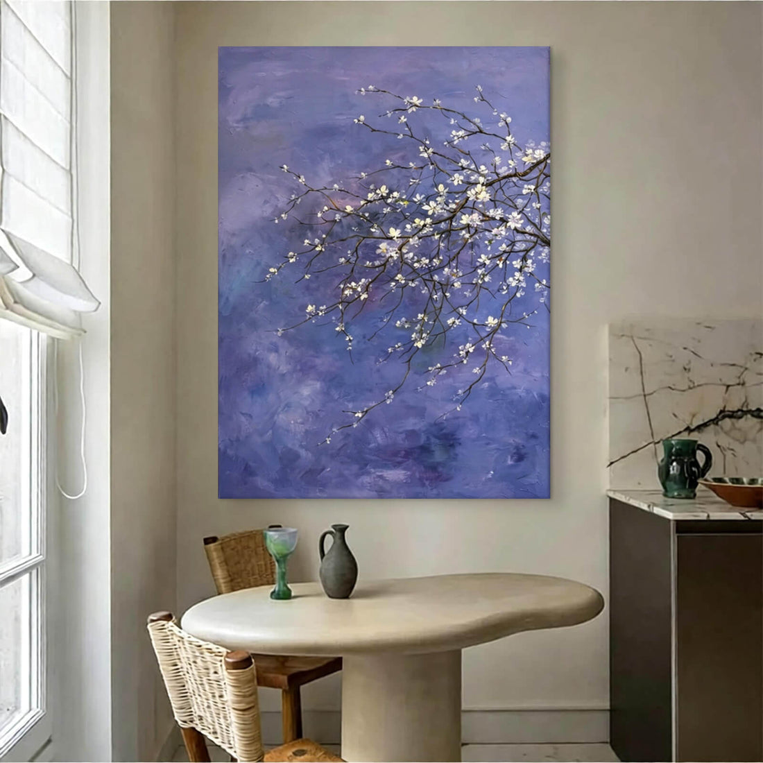 White Flower Cherry Blossom Canvas Oil Painting Wall Art Decor #GLF1789