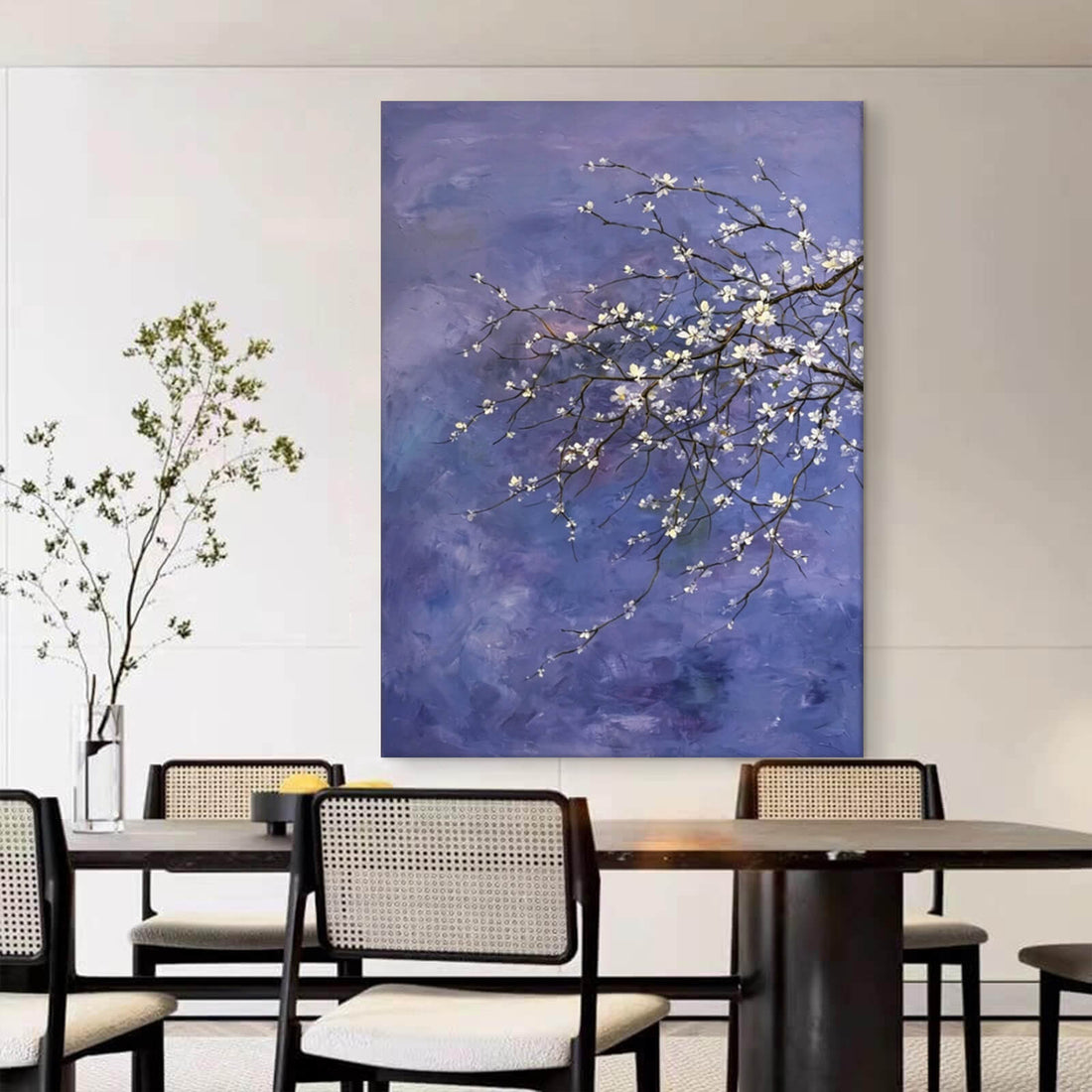 White Flower Cherry Blossom Canvas Oil Painting Wall Art Decor #GLF1789