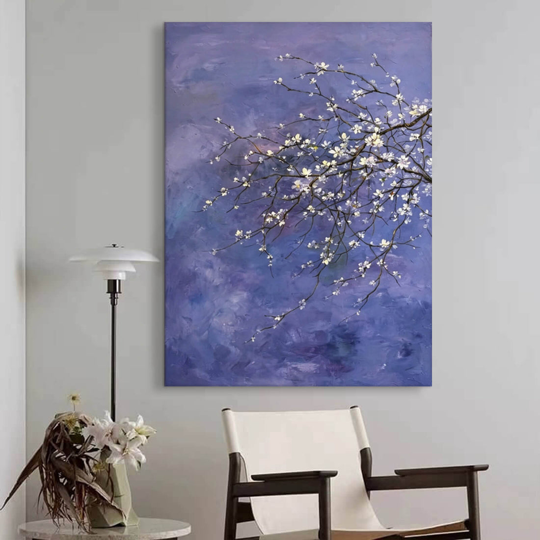 White Flower Cherry Blossom Canvas Oil Painting Wall Art Decor #GLF1789