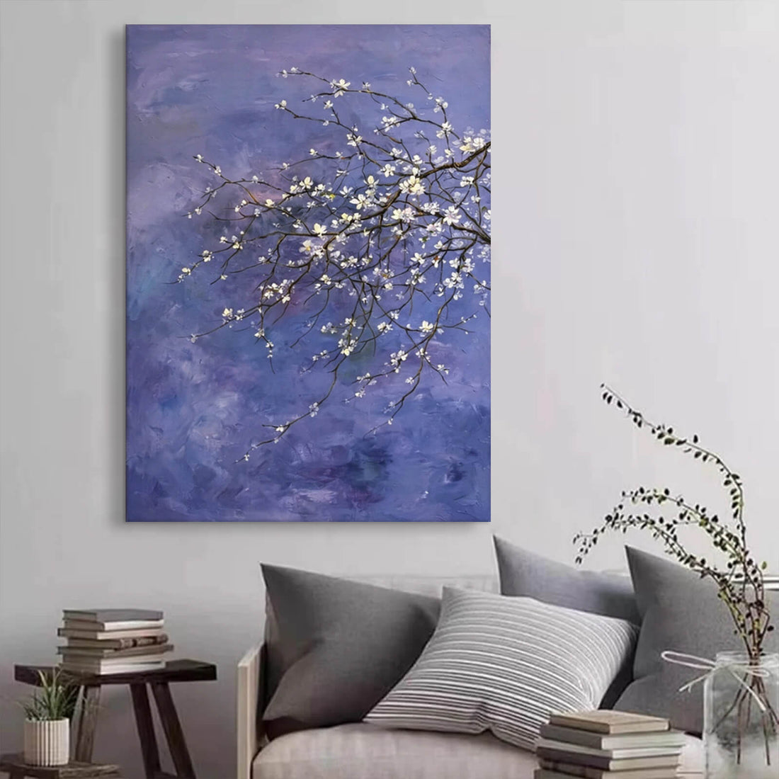 White Flower Cherry Blossom Canvas Oil Painting Wall Art Decor #GLF1789